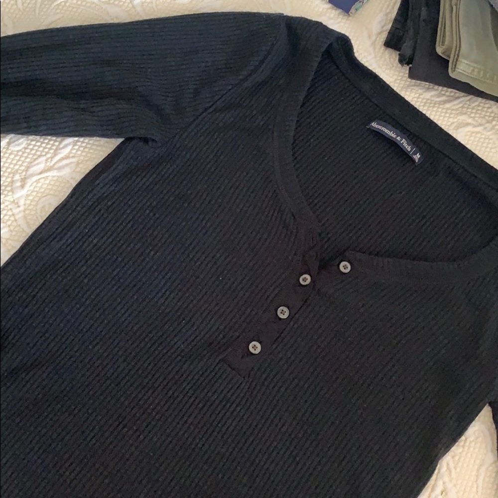 Abercrombie & Fitch Black Ribbed Henley